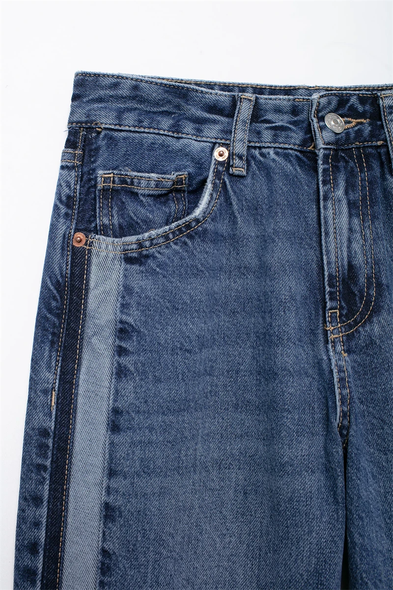 TRAF Women\'s Jeans 2024 New Light Color Wide-Leg Loose Jeans Waist Button Cinched Waist Design Casual and versatile jeans