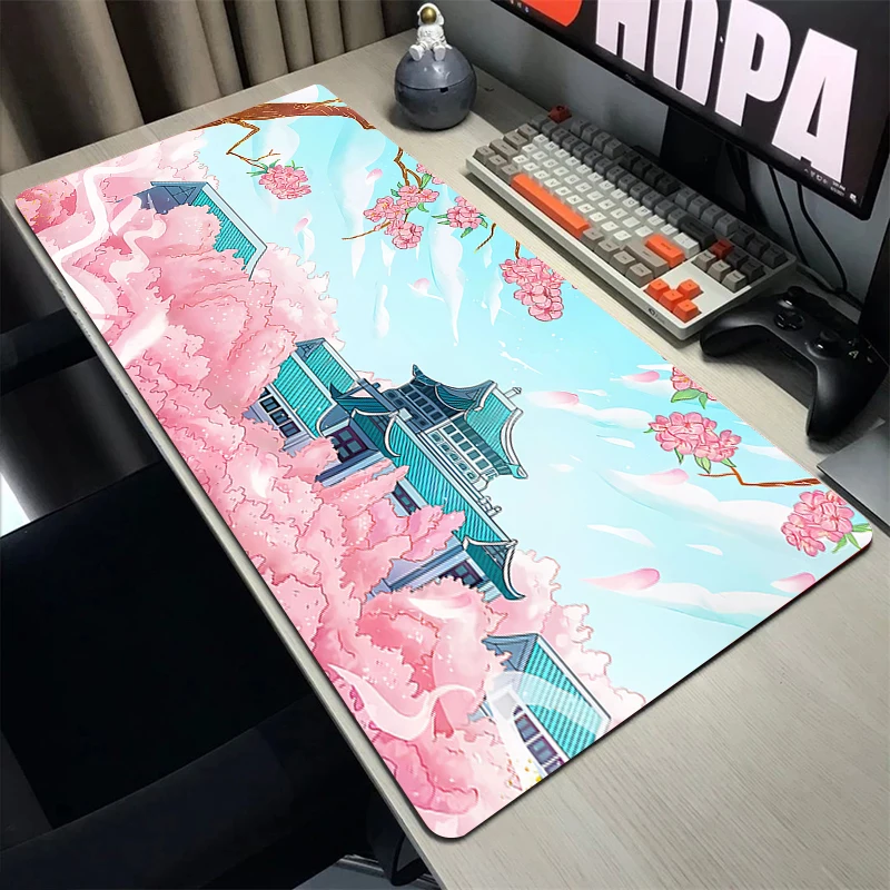 

Pink Cherry Blossom Mouse Pad Table Mats Computer Gaming Mousepad Company Big Desk Mats 100x50cm Large Gamer Mousepads Mouse Mat