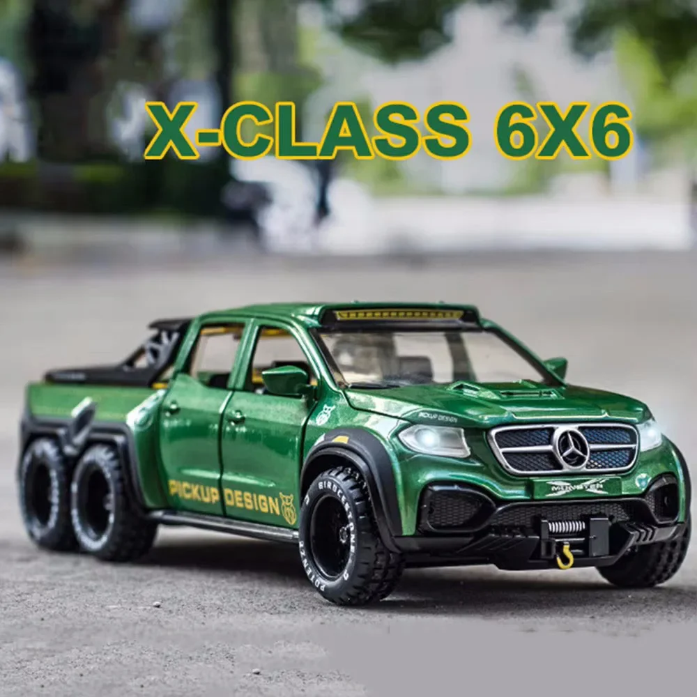 

1:28 Benz X-Class Exy 6X6 Автомобили Миниатюрная модель игрушки из сплава Литой под давлением Свет Звук Внедорожники 6 дверей Открытый пикап Подарки для мальчиков