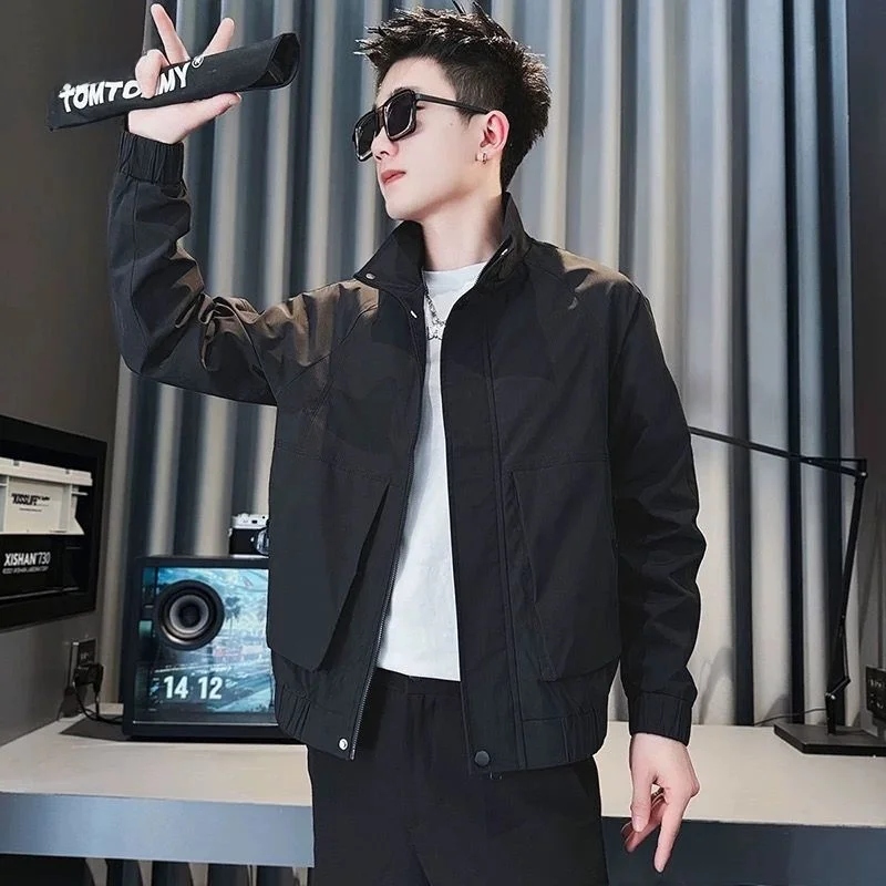 

Casual Men's Jaet Spring Autumn New Sle Stand Collar Trendy Brand ort Workwear Coat Versatile Haome Outerwear