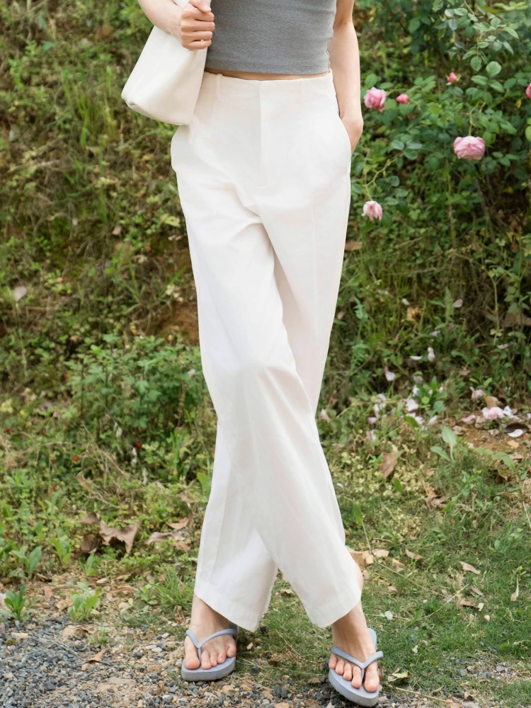 

White Loose Casual Pants Women's Summer Thin High Waist Drapey Straight Leg Wide Leg Pants Versatile Straight Cut