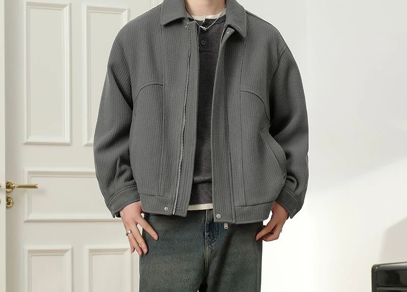Collar New Fashionable Spring and Autumn High-end Loose Design Sense Solid Color Jacket for Men