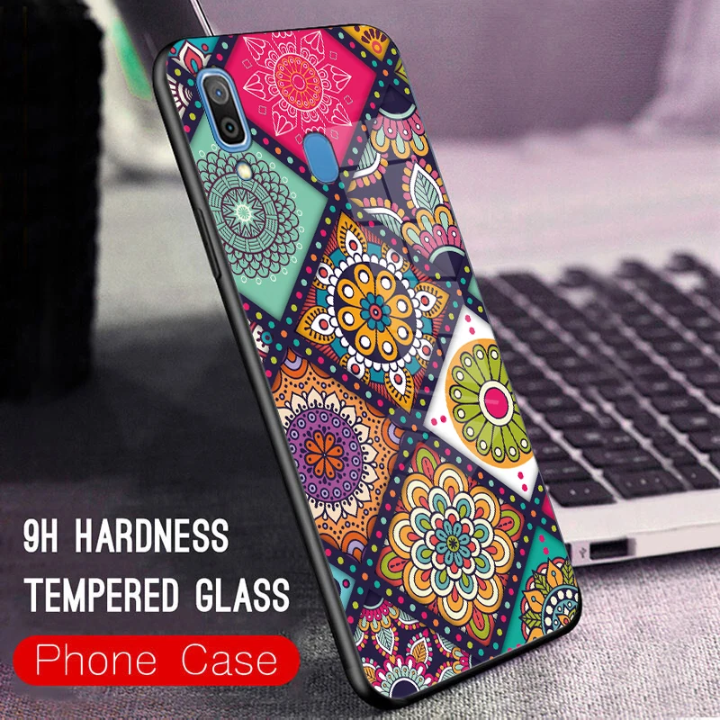 Vintage Painted Glass Phone Case For Samsung Galaxy Wide 4 A10e A10s A11 M11 A20s A21s A30s Anti Vibration Hard Protective Cover