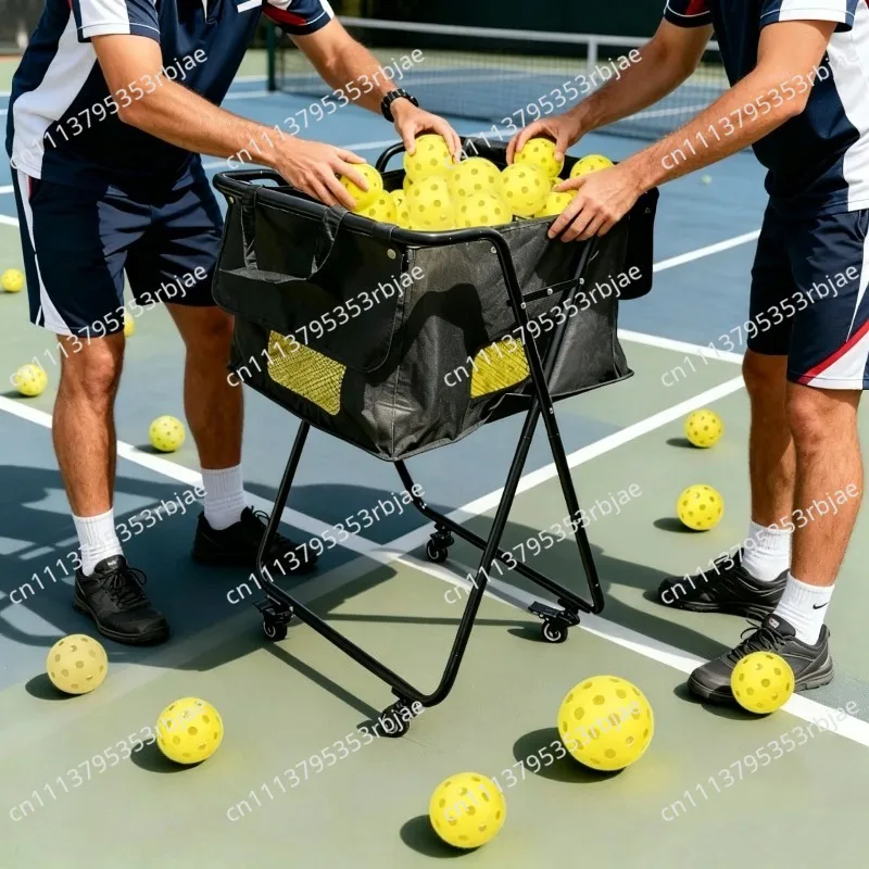 Portable Folding Pickleball Cart, Large Capacity Wheeled Tennis Ball Collector Storage Basket
