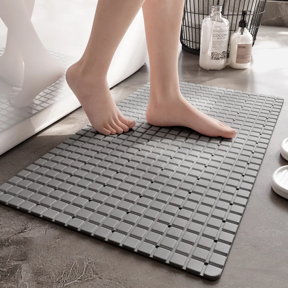1pc PVC Non-Slip Bath Mat with Suction Cups with Drain Holes, 27.9*15.7inch/71x40cm Shower Mat Safe Mat, Bathroom Mat, Easy Dry