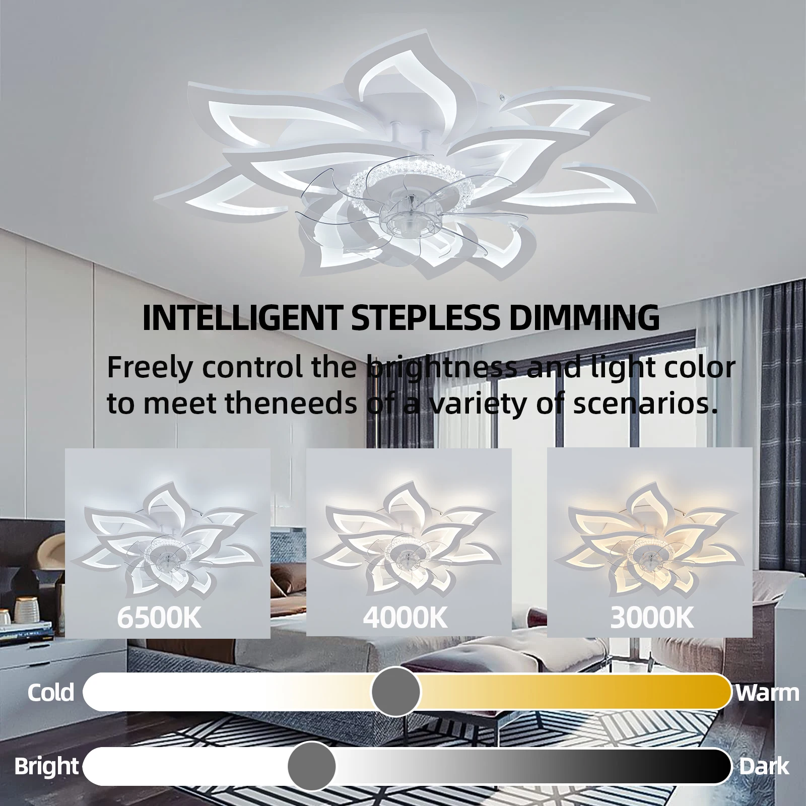 Luminária de teto com ventilador em funcionamento, demonstrando fluxo de ar