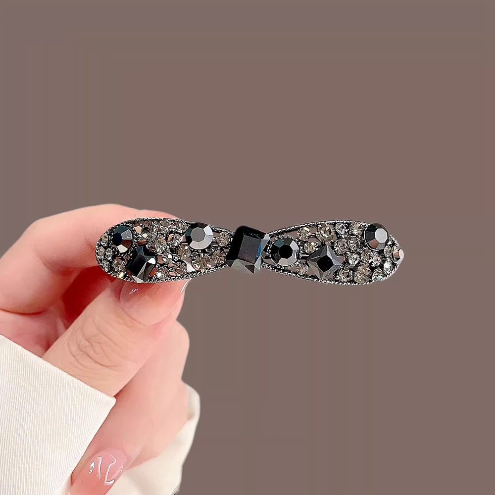 

New Bowknot Hairpins Rhinestone Hair Clips Barrettes Black Hair Accessories Jewelry For Women Girls