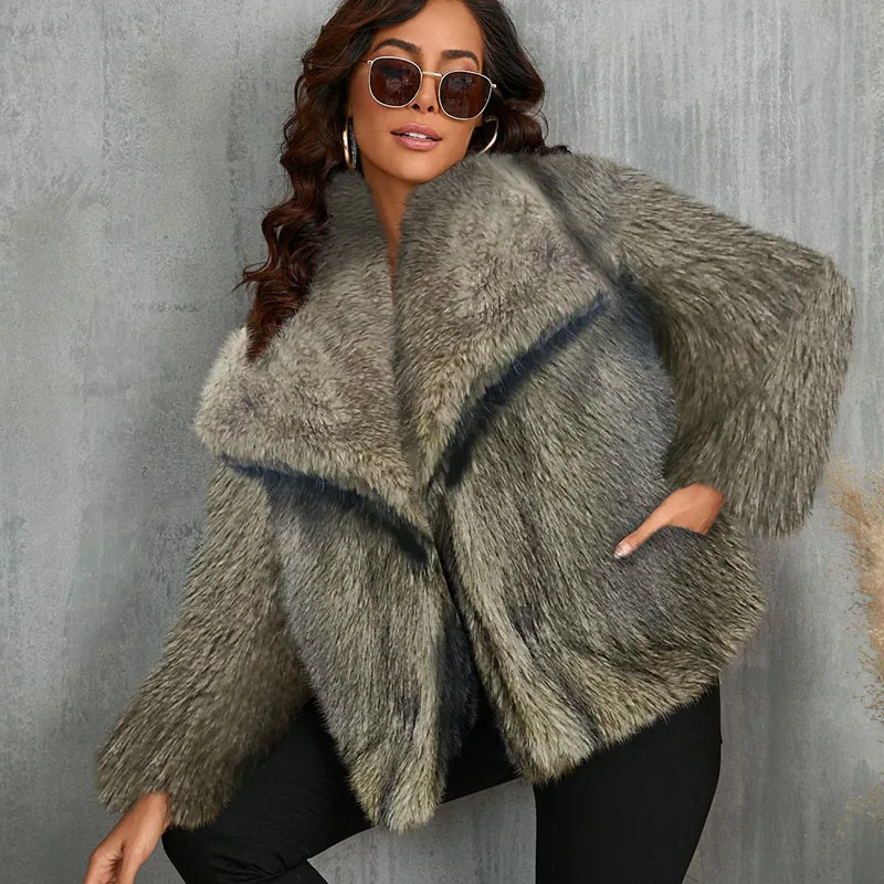 

2025 Plush Burgundy Bomber Jacket Solid Crop Long Sleeve Jacket Warm Winter Coats Woman Casual Coats Women's Fur Coat Women H380