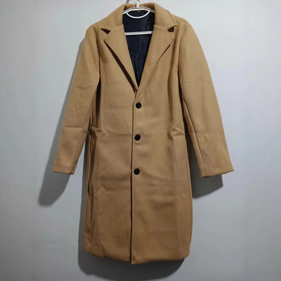 Men's Woolen Coat Autumn Winter Thickened Medium Length Men's Windbreaker Outerwear Cotton 100% Standard Fit Long Coat
