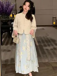 Ming Hanfu Dress Female Heavy Industry Embroidery Coat Original Weaving Gold Makeup Flower Horse Face Skirt Winter Mamian Dress