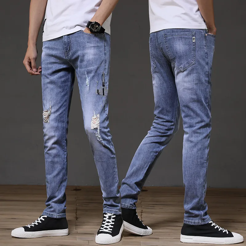 

2024 Spring/Summer New Fashion Trend Ripped Jeans Men's Casual Slim Comfortable Breathable Stretch High Quality Small Foot Pants