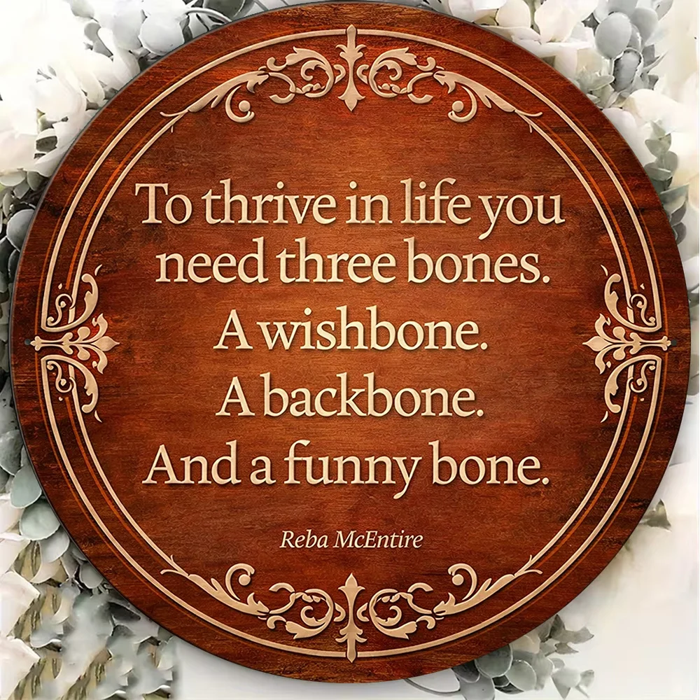 2D Vintage Metal Sign, Round Aluminum Wall Art, Inspirational Life Quotes Decor, Rustic Farmhouse Wall Hanging for Living Room O
