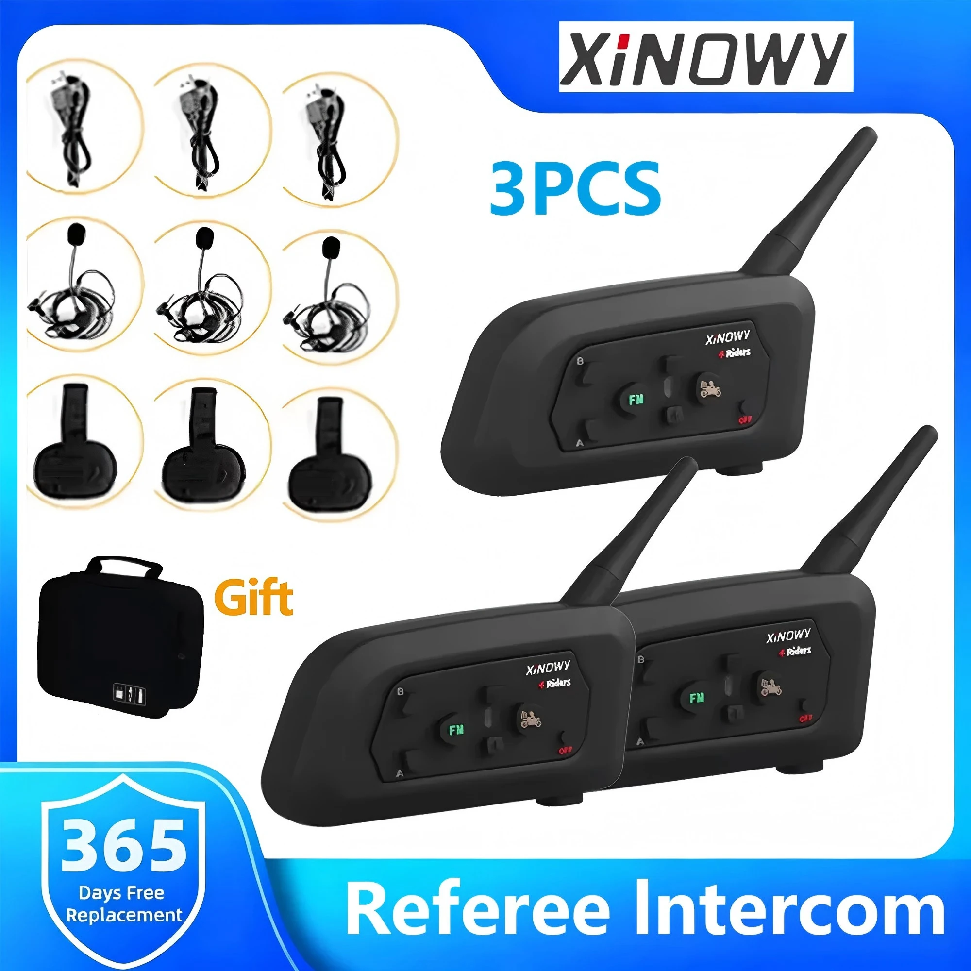 

XiNOWy V4C 3 Users Football Referee Intercom Headset 1200m Full Duplex Bluetooth Soccer Conference Multipurpose Interphone