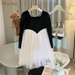 Baby Girl Princess Velvet Tutu Dress Long Sleeve Child Vintage Vestido Pearl Neck Party Birthday Pageant Xmas Baby Clothes 1-10Y