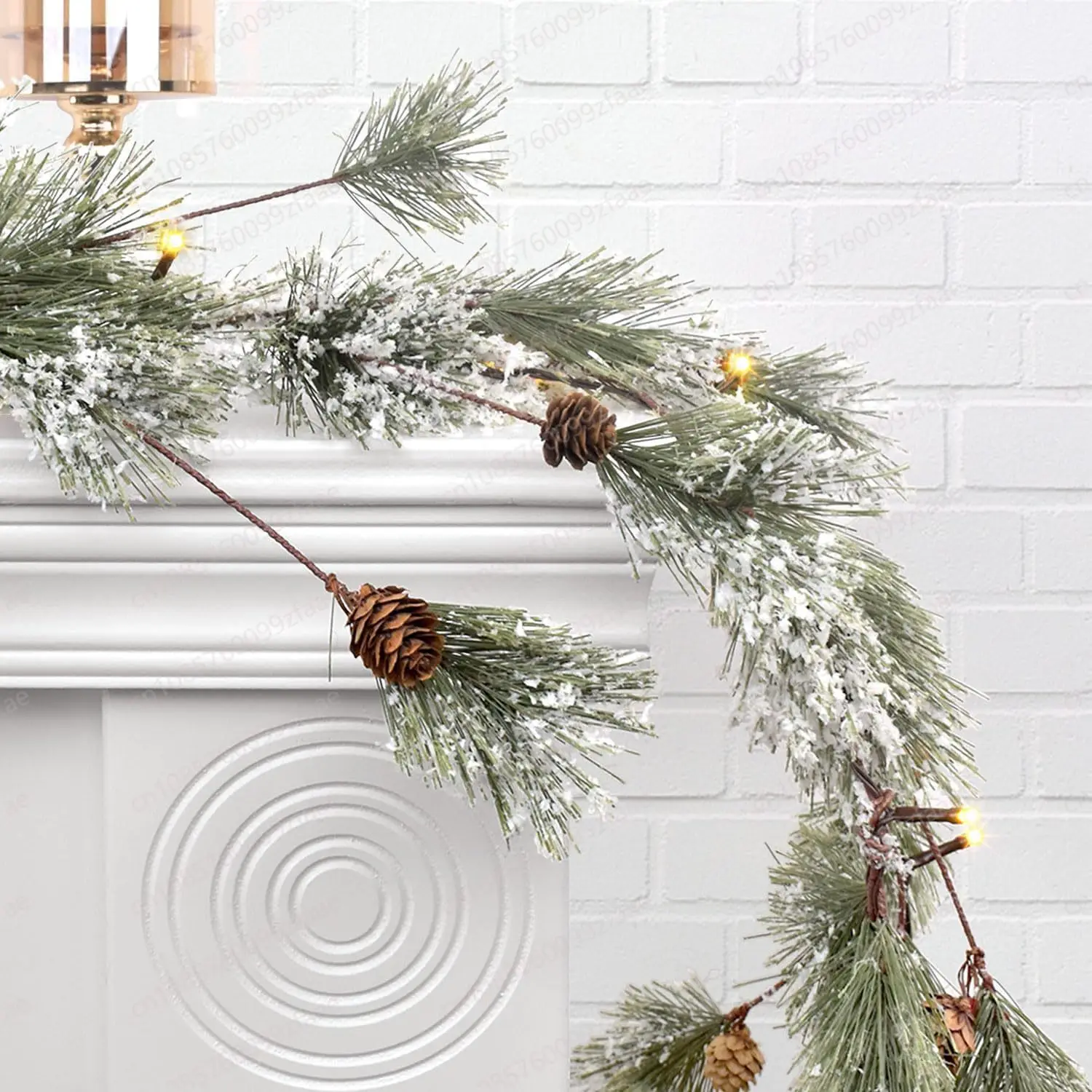 Christmas Snowflake Winter Wreath, Holiday Decoration Home, Evergreen Pine Needle Wreath with Snow