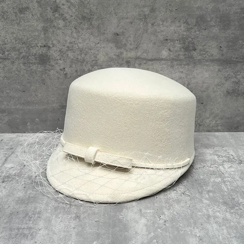 Japanese Designer Style Wool Bow Mesh Equestrian Hat Baseball Cap Fashion Fall Winter Military Hat Korea Casual Fedora Hat