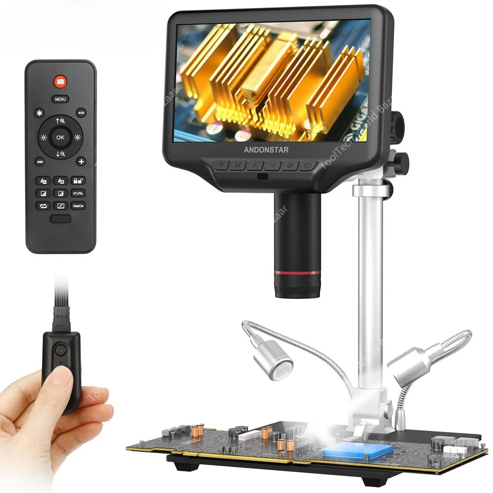 Maxgeek Andonstar AD407 PRO Digital Microscope with 7 Inch Screen and Upgrade 12.5inch Metal Base Stand for Soldering Tools