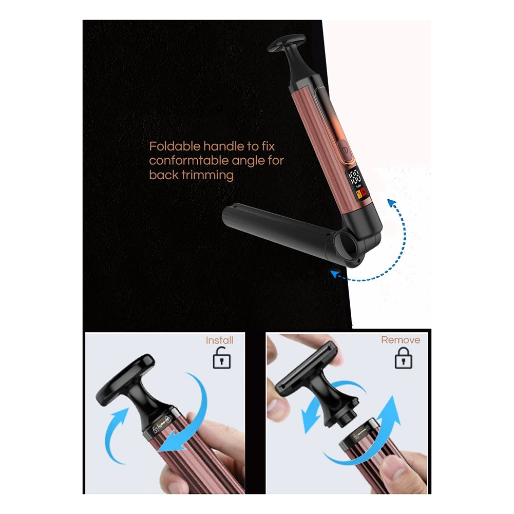 【RABATT】Mens Electric Back Shaver Cordless Body Grooming Kit Facial, Chin Beard Trimmer Hair Clippers