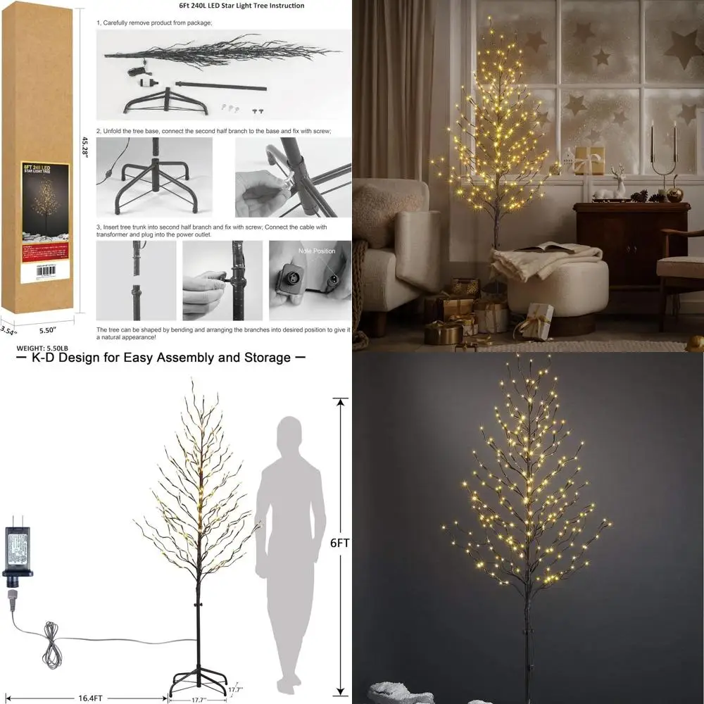 

6-Foot 240-LED Starry Tree for Festive Celebrations, Suitable for Indoor & Outdoor, Warm White Light