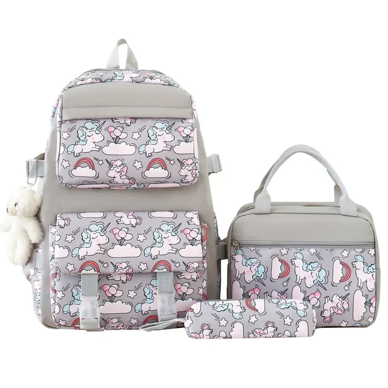 Cute Printed Girl Backpack Bento Bag Three Piece Set Student Large Capacity Cartoon Backpacks School Bags Mother Kids Bags Girl