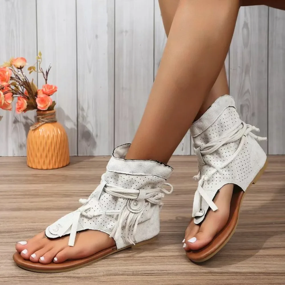 

Women Retro Sandals New Gladiator Ladies Clip Toe Vintage Boots Casual Tassel Rome Fashion Summer Woman Shoes Female Sandalias