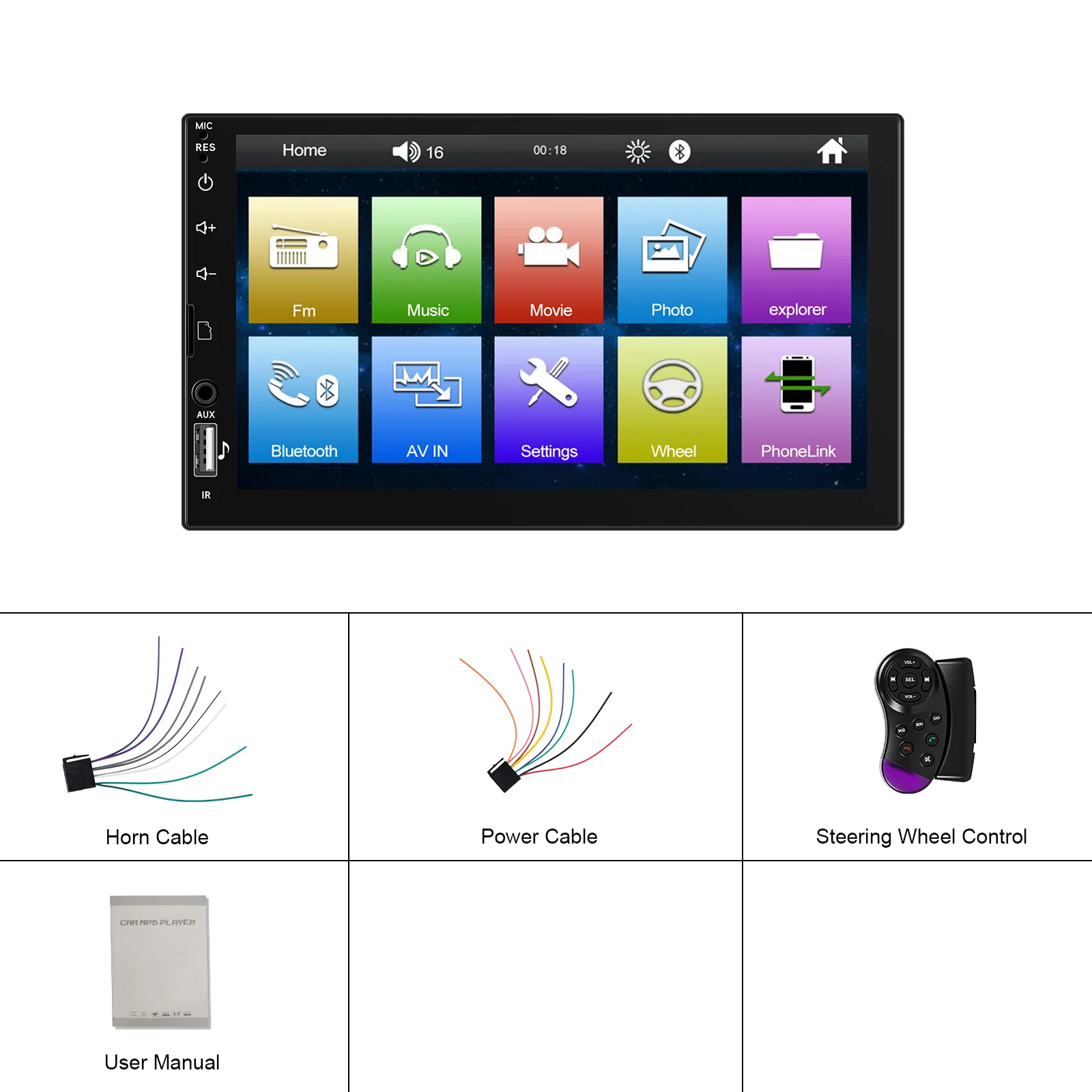 Podofo 1Din مشغل MP5 مرآة رابط 7 ''شاشة تعمل باللمس مشغل وسائط متعددة EQ بلوتوث USB FM عكس كاميرا الرؤية الخلفية ستيريو السيارة #6