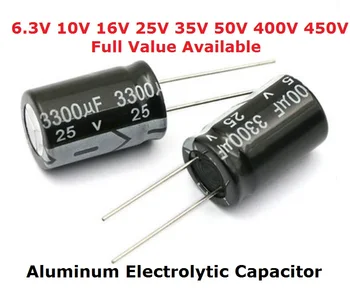 Capacitor eletrolítico de alumínio, 5 peças 6.3v 1000uf 10v 1500uf 16v 2200uf 25v 3300uf 35v 50v 400v 4700uf 680uf 35v 1uf 2.2uf 3.3uf