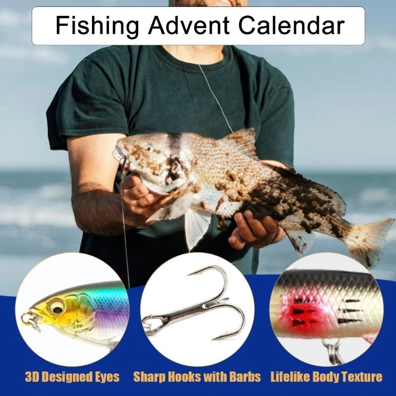 

Portable Fishing Lure Advents Calendar 24 Unique Baits for Christmas Countdowns 601A