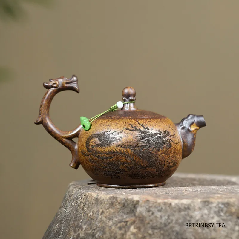 التقليد ييشينغ الأرجواني الطين إبريق الشاي اليدوية التنين نمط براد شاي الجمال غلاية أدوات الشاي المنزلية الصينية Zisha طقم شاي 280 مللي