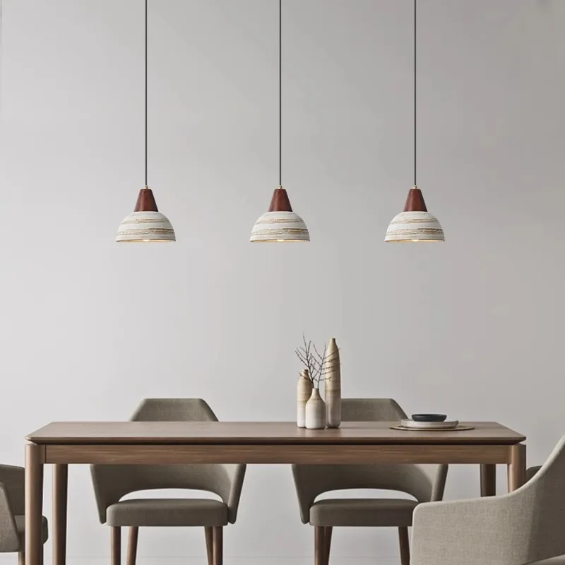 

Wabi Sandy Wind Solid Wood Handmade Retro Ceramic Small Chandelier Restaurant Three-head Bar Bedside