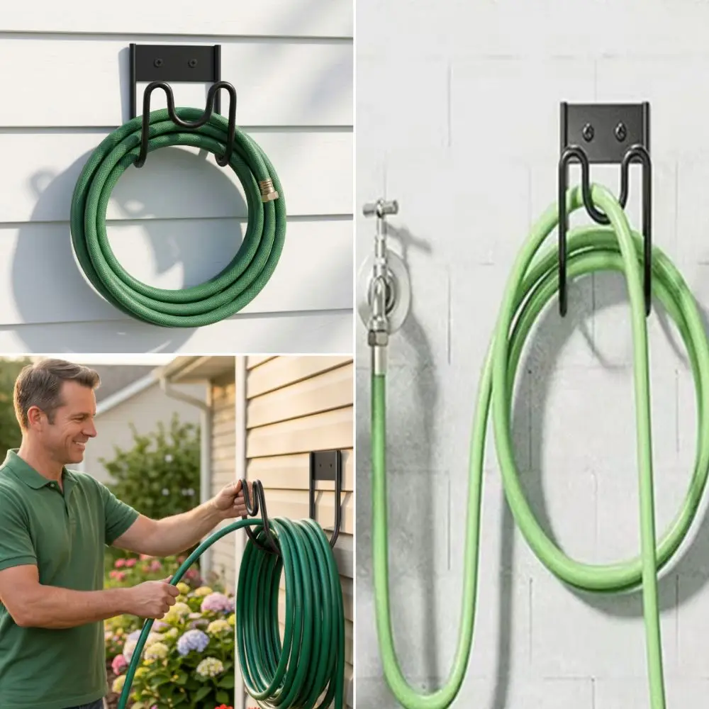 Rust Proof Garden Hose Holder Durable Wall Mount Flex Hose Hanger Sturdy Extension Cords Storage Water Hose Rack