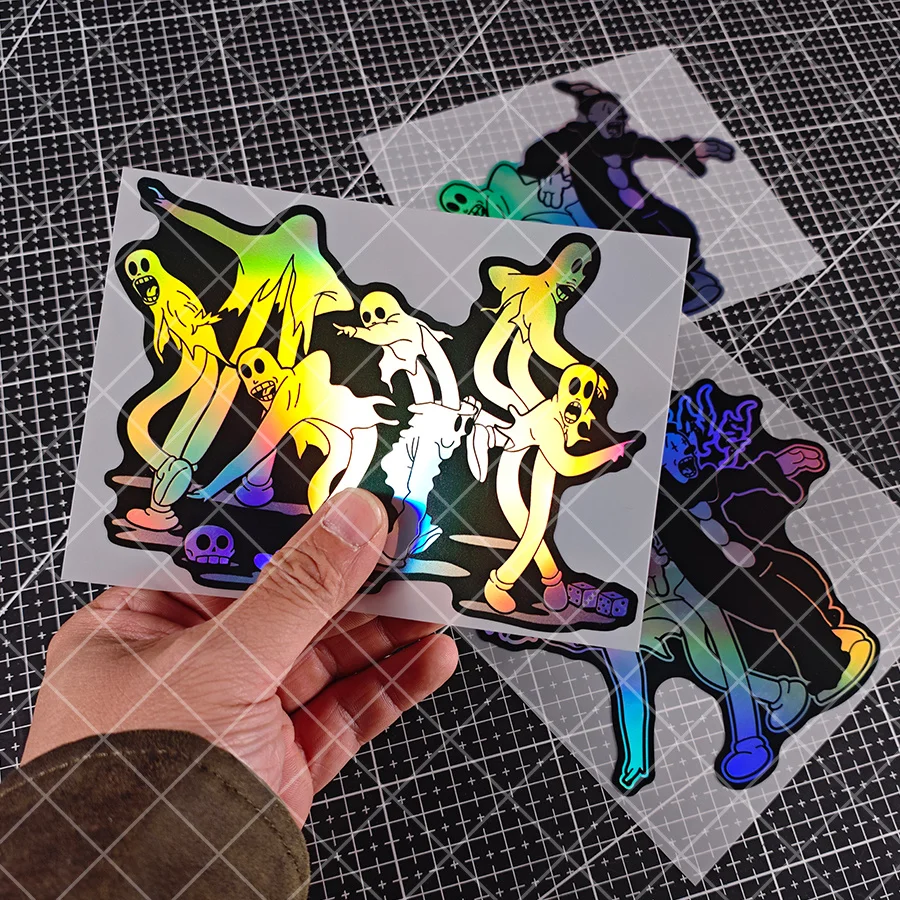 1PC Holographic Rainbow Ghost Dance Vinyl Sticker Waterproof Durable Decor Decal for Laptop Phone Car Skateboard