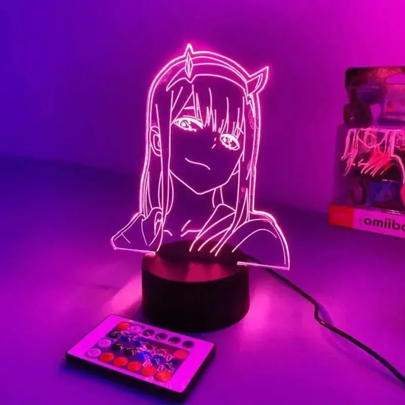 Zero Two Anime Night Light Action Figure 3D LED Color Changing Toys Darling in The Franxx Model Acrylic Desk Lamp Christmas Gift