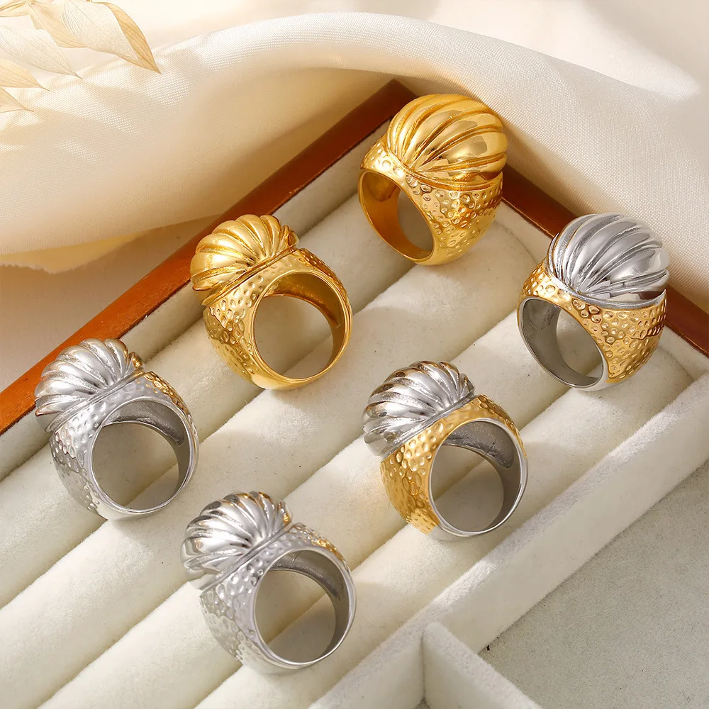 Exaggerate Texture Stainless Steel Rings For Women Trendy Luxury Vintage Index Finger Ring Jewelry Woman Wedding Gift