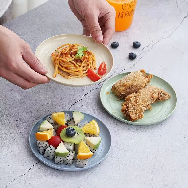 6pcs Plastic Dinner Plate Solid Color Durable Dipping Sauce Tray Household Snack Candy Fruit Platter Kitchen Accessories