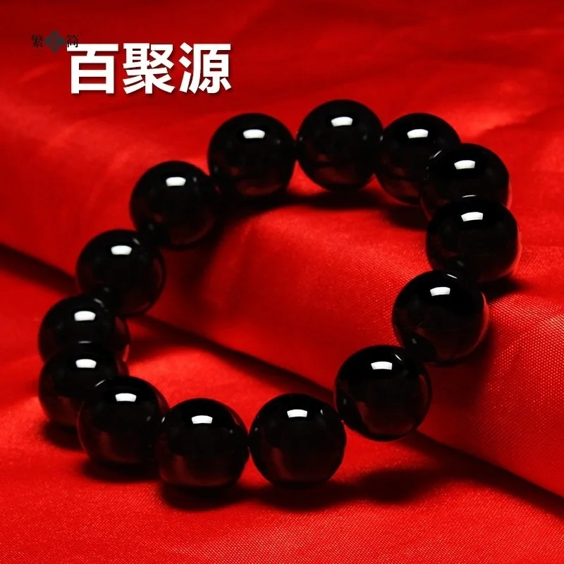 Natural Black Gold Obsidian Bracelet Men\'s and Women\'s Pixiu Crystal Bracelet Black Pearl Jewelry Buddha Beads Rosary Health