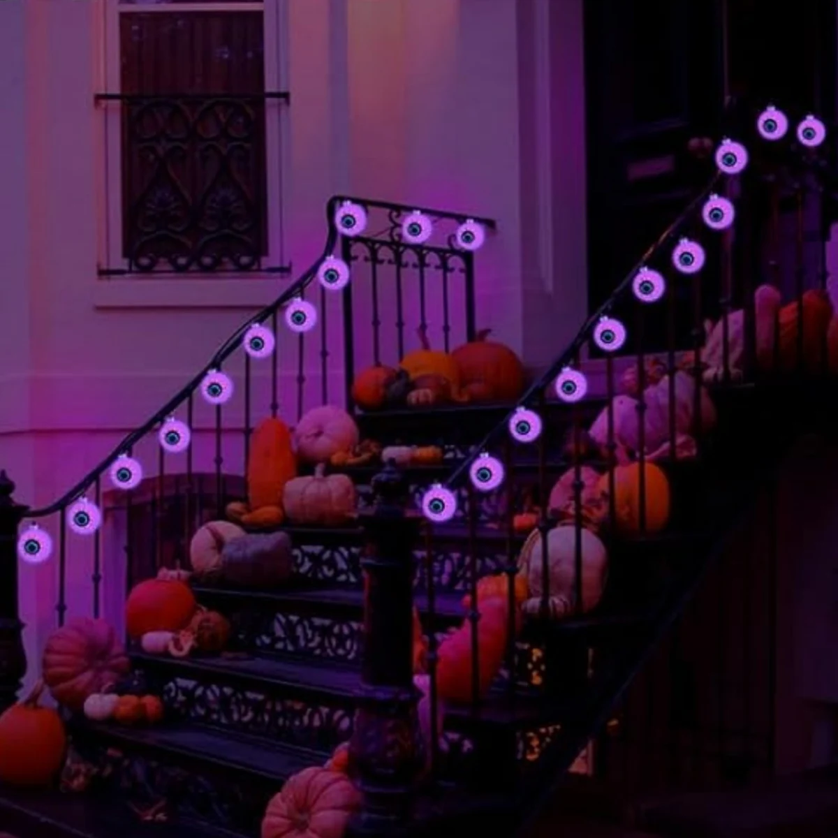 1pc 20/30LED Solar Eyeball LED String Lights Purple Fairy Lights For Outdoor Yard Garden Porch Spooky Scary Halloween Decoration