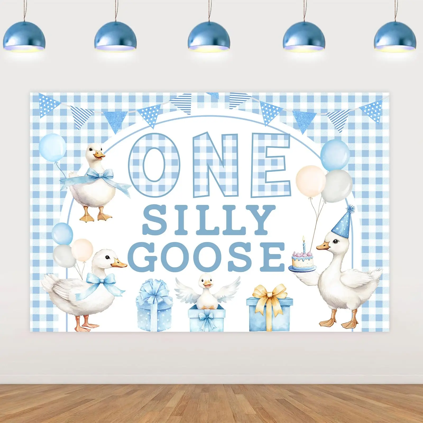 

Kreatwow Goose First Birthday Decorations for Boy 5 3ft Blue One-Silly-Goose Backdrop Banner Silly Geese