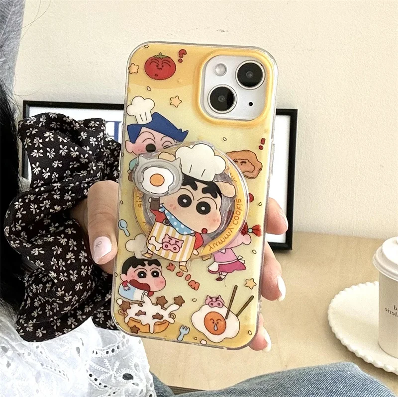 

Funny cartoon Cute Crayon Shin -chan chef Magsafe Wireless Charging Case for iPhone 13 14 15 16 Pro Max Lovely Magnetic Holder