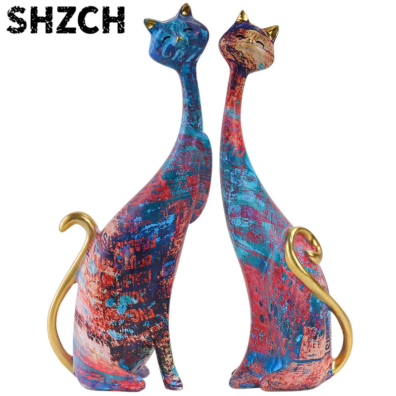 1 pieza escultura gato nórdica resina con arte de grafiti y pintura al óleo, adorno abstracto para dormitorio, escritor