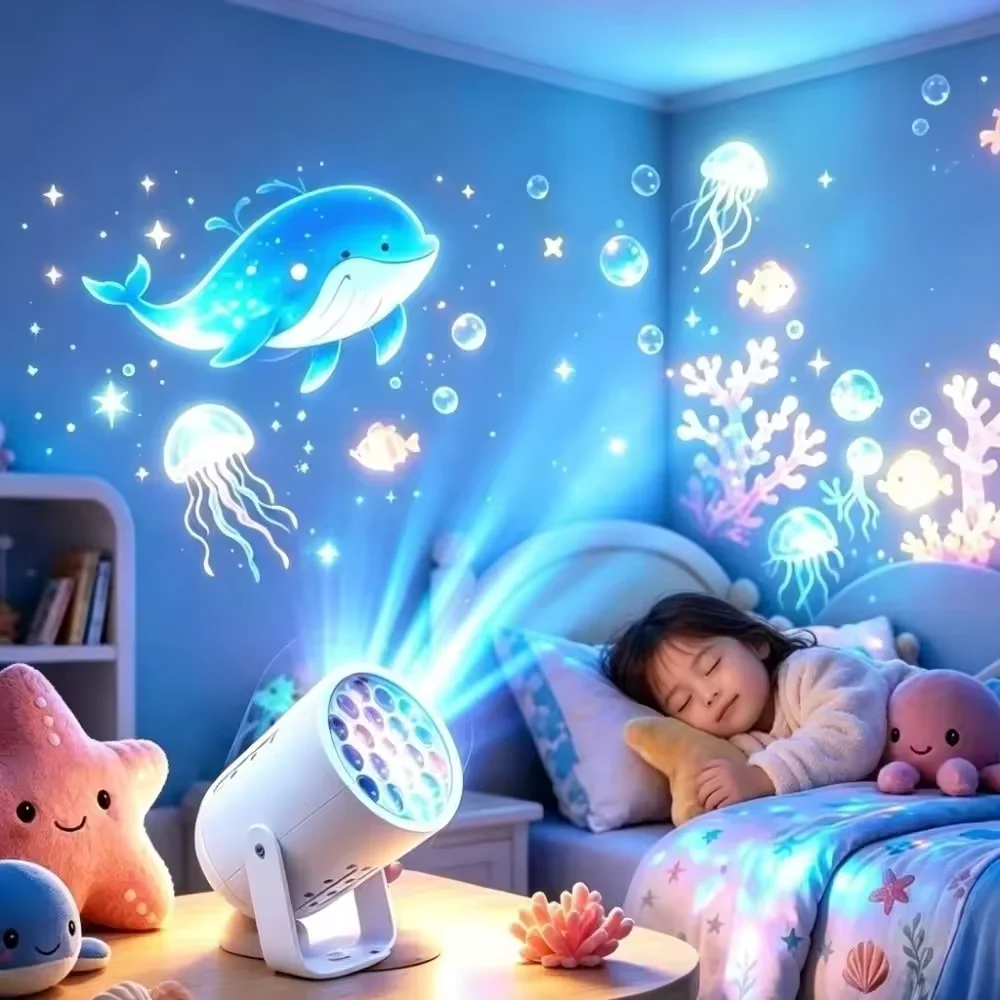 360 Degree Rotating Christmas Projector Light Adjustable Stand USB Powered Ocean LED Projector Ocean-Themed Dreamy