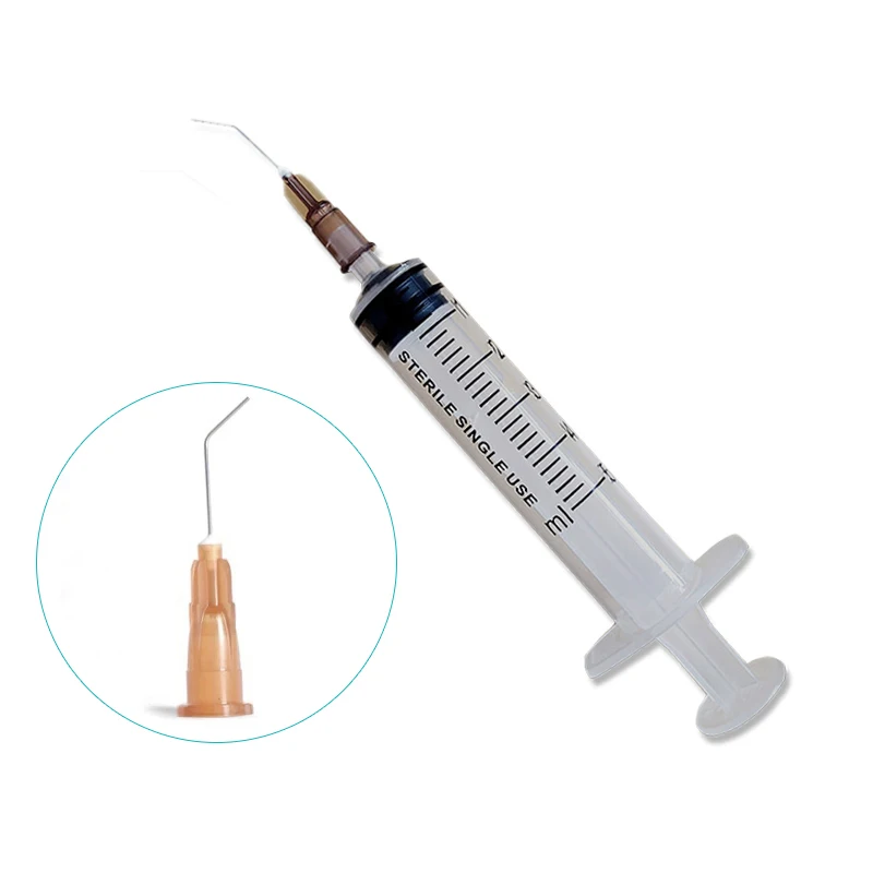 Disposable sterile irrigator tear duct flushing syringe 5ml ophthalmic dental 0.45 elbow flat head irrigation needle