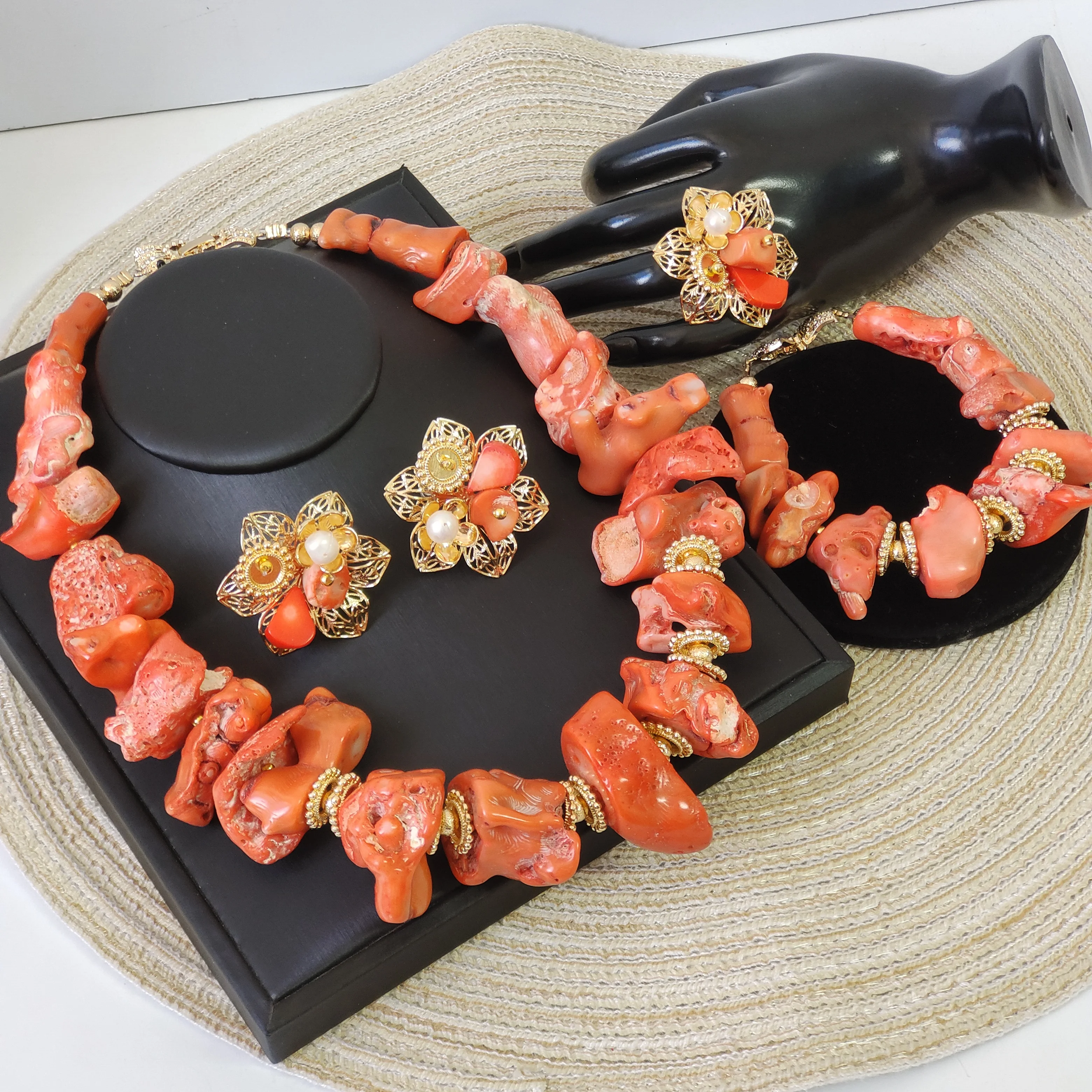 Nigerian Coral Necklace Real African Coral Beads Set Bridal Traditional Wedding Jewelry
