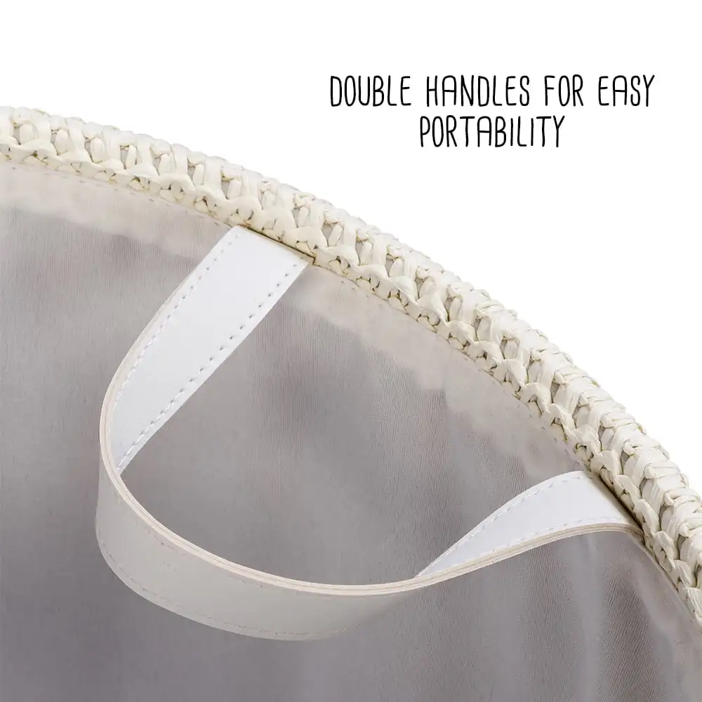 Paper Straw Set of 3 Nesting Storage Baskets with Handles, Natural/Green