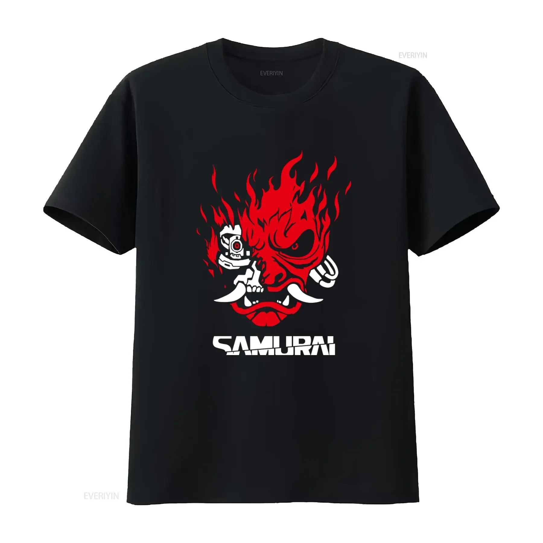 Samurai Japanese Style Gaming 2077 Art T Shirt Cool Flame Design vintage Washed designer clothes fashion Soft Unisex