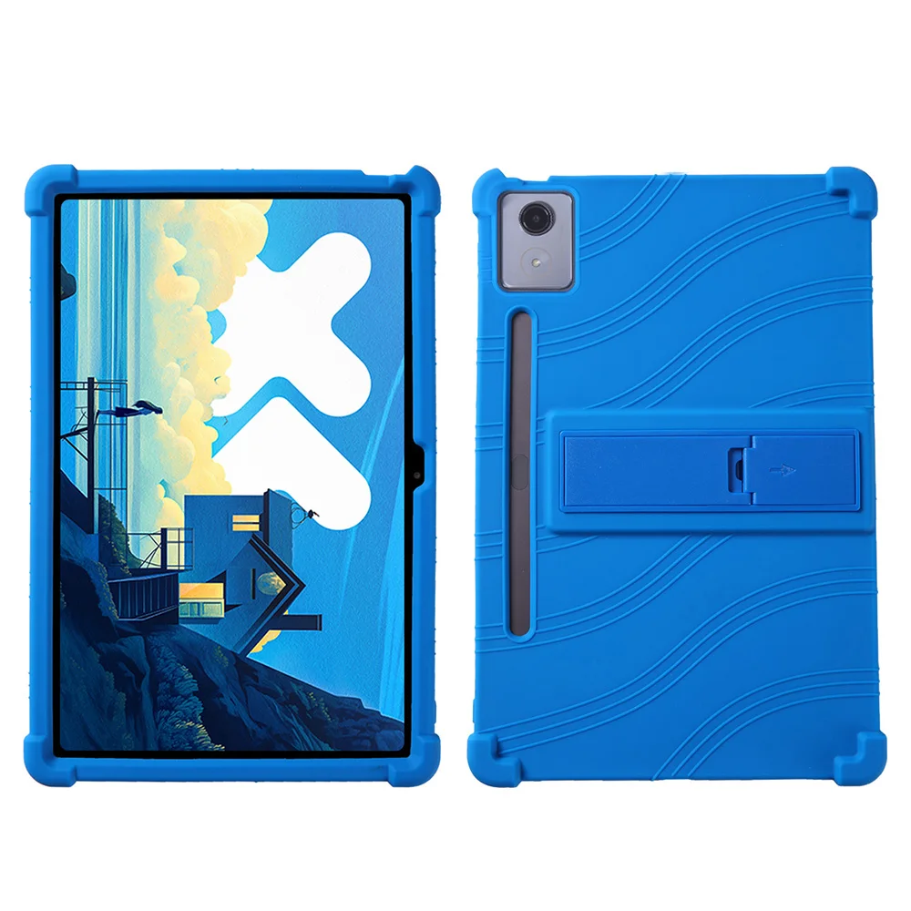 

For Lenovo Xiaoxin Pad Pro 12.7 Inch / Pad Pro 12.7 (2025) Silicone Case with Kickstand Rugged Protective Cover - Dark Blue