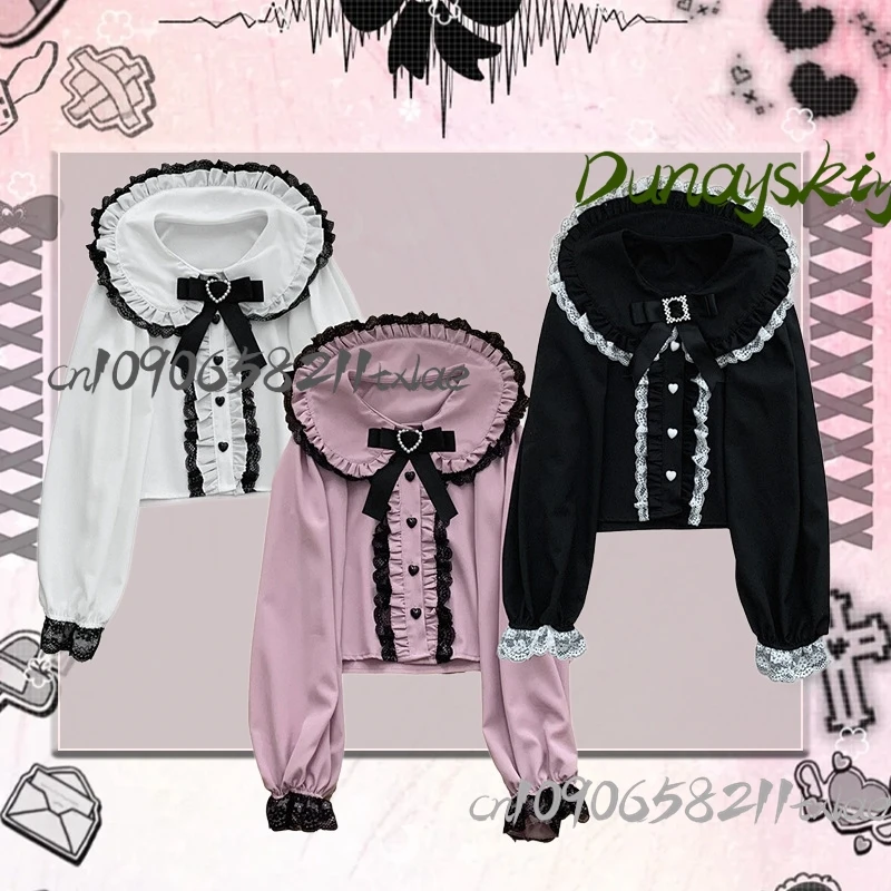 Jirai Kei Girl Cos Gothic Dark Subculture Y2K Spitzenkragen Love Lolita Shirt Halloween Sommer Festival Daily Cosplay
