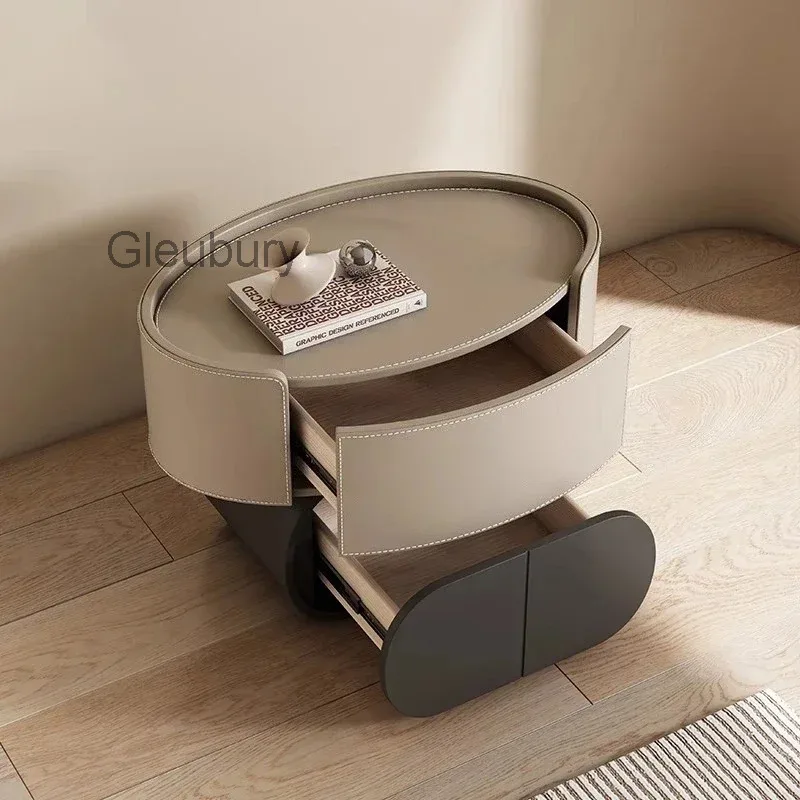 Nightstand Luxury Premium Leather Night Table Nightstands Storage Locker Ellipse Bedside Table Bedroom Furniture Bedside Tables