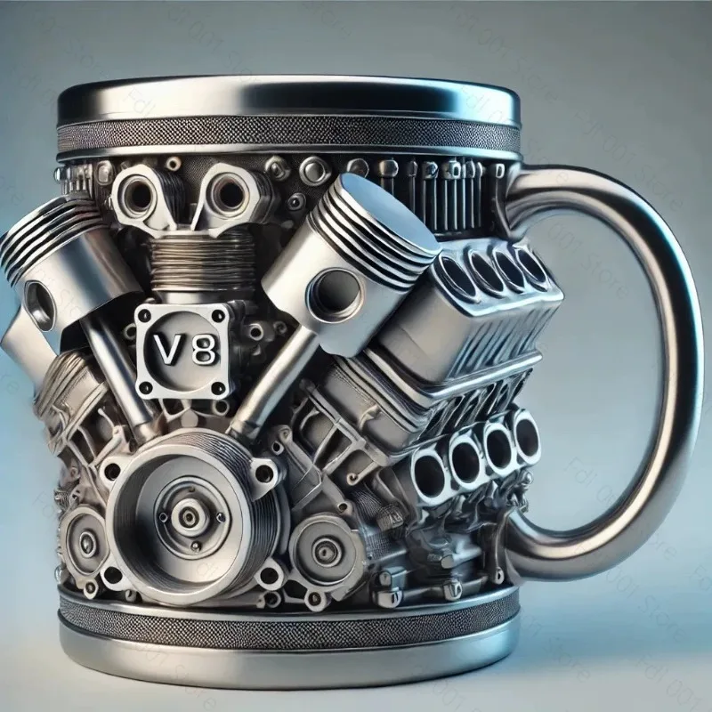 For New V8Engines Stainless Steel Cup Engine Ornament Coverless Coffee Cup