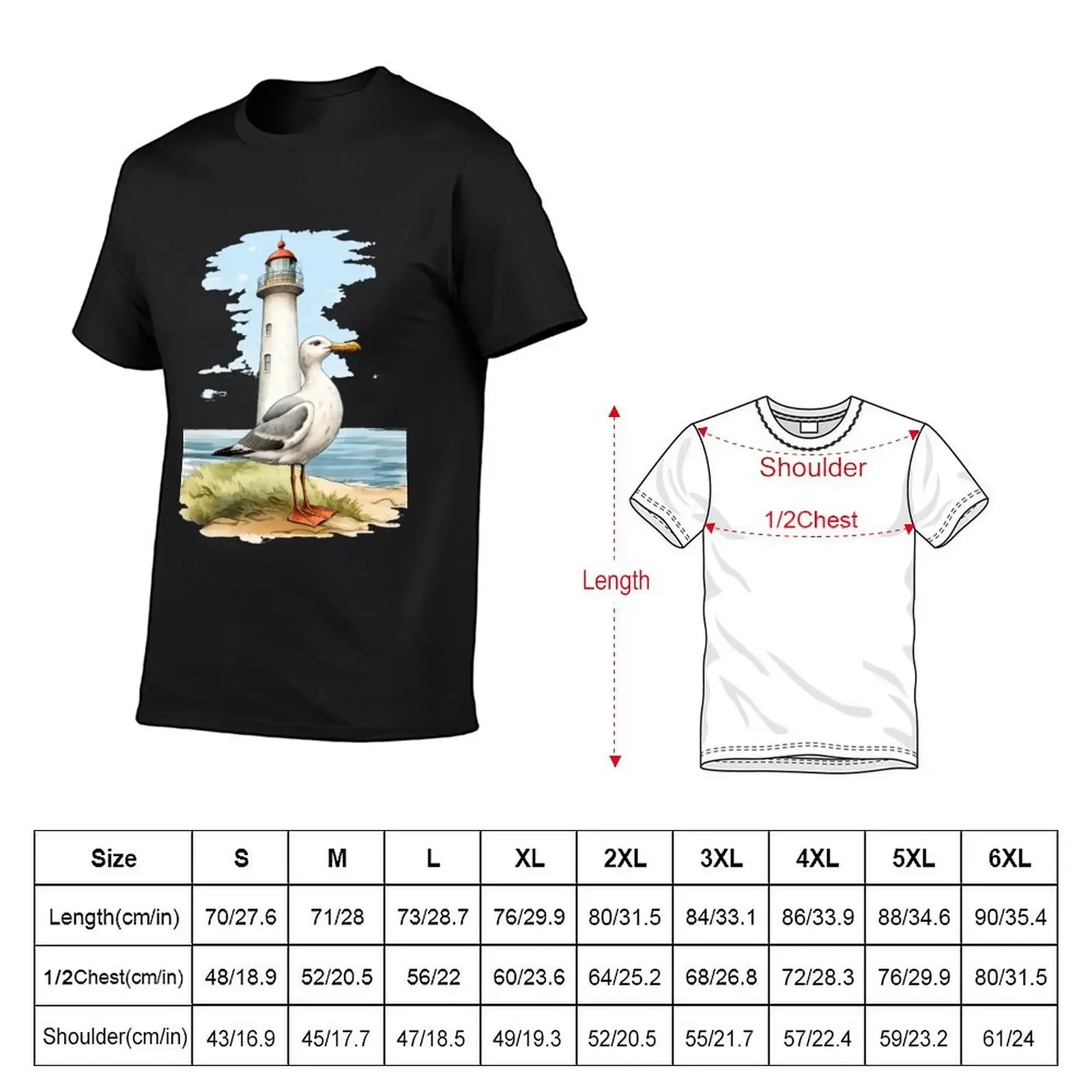 Lighthouse with a gull northsea T-Shirt graphic shirts boys whites shirts graphic tee mens plain t shirts